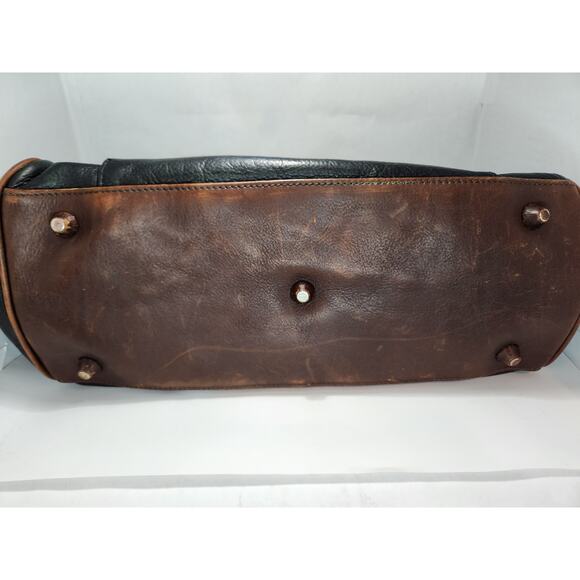 Audrey Brooke Black Pebbled Leather Tote Bag with Brown Accents and Zippered Top - Picture 4 of 12